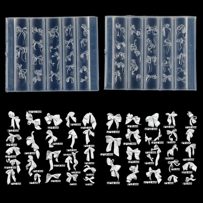 3D Long Ribbon Bow Silicone Nail Art Molds Multiple Style Bows UV Gel Polish Nail Carving Stencil Bow Tie DIY Manicure Art Mould