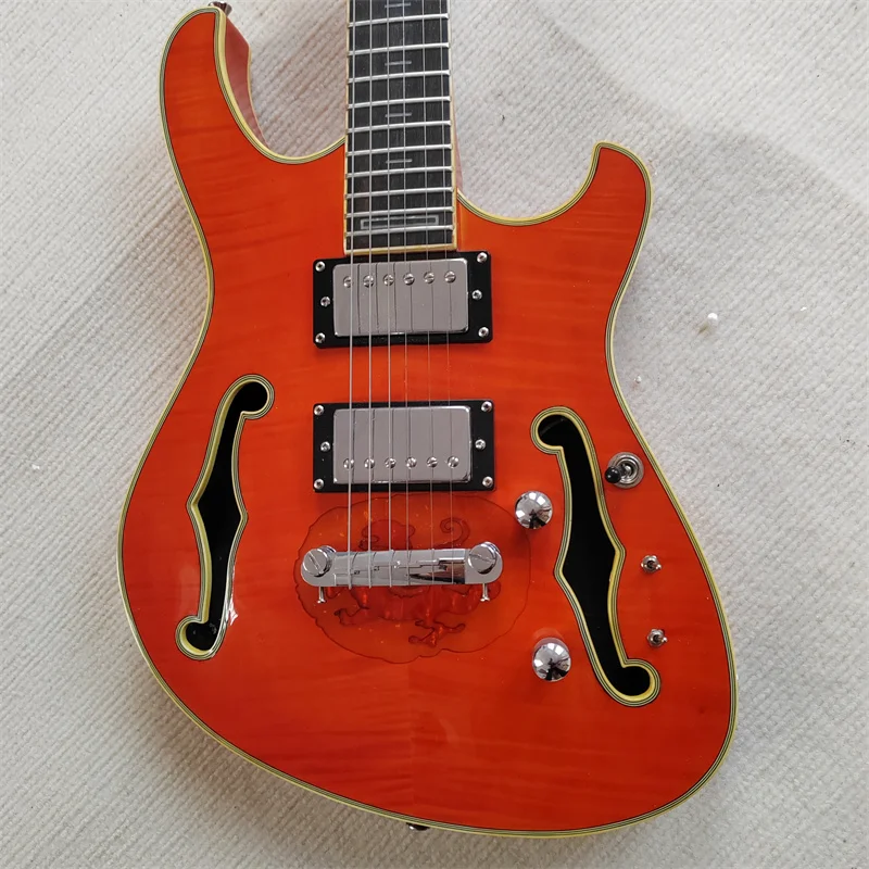 Flame Maple Veneer Hollow 6-string Electric Guitar. Ln Stock, Professionally Played, Comfortable Neck, Free Shipping