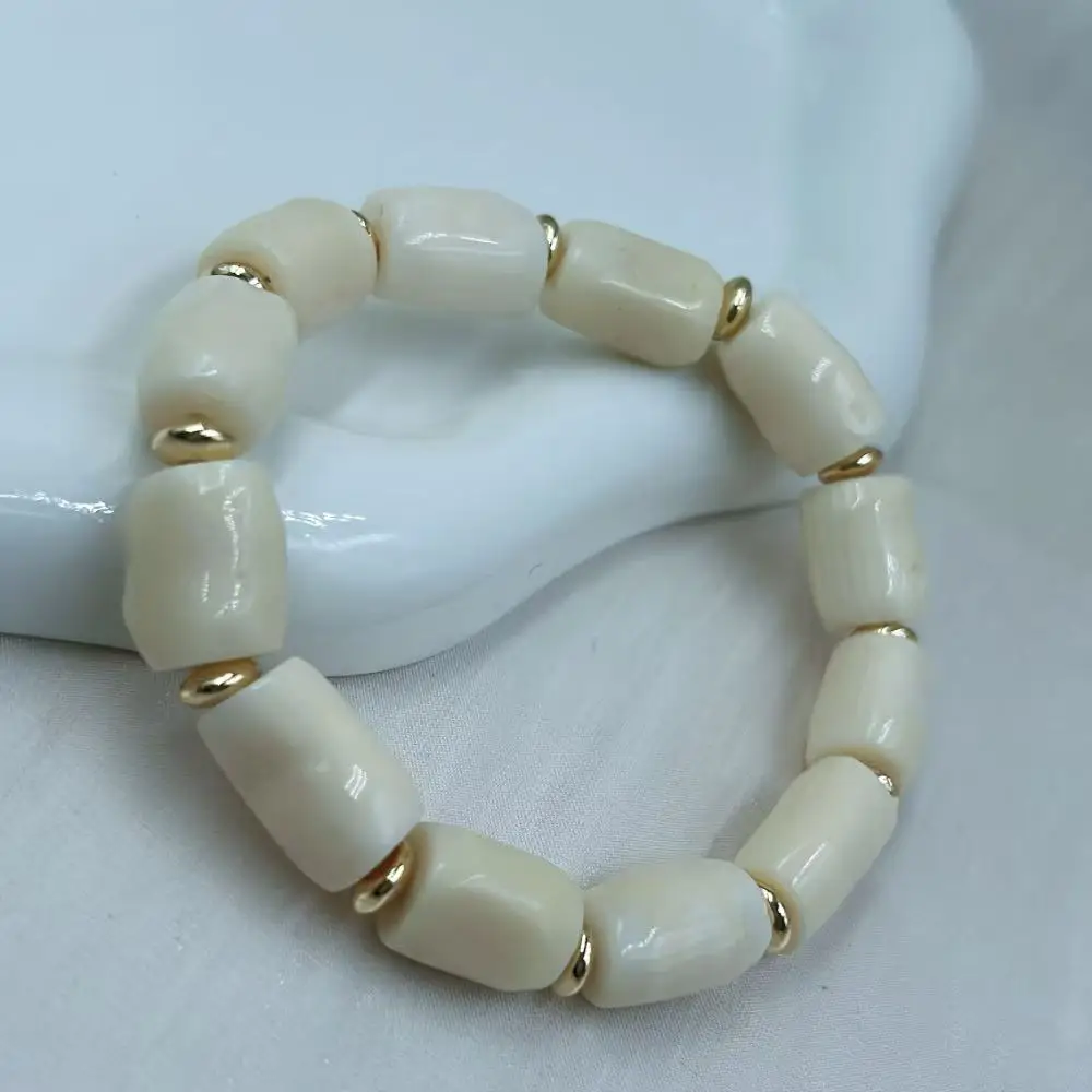 10-12mm Vintage White Genuine Natural Sea Bamboo Coral Men Women Jewelry Bracelet 7-9inch