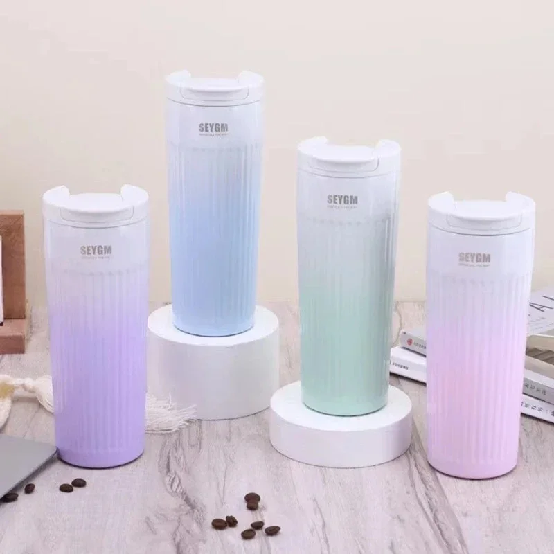 High Face Value Gradient Color Thermos Cup Large Capacity Bouncing Cover Business Office Car Gift Coffee Cup