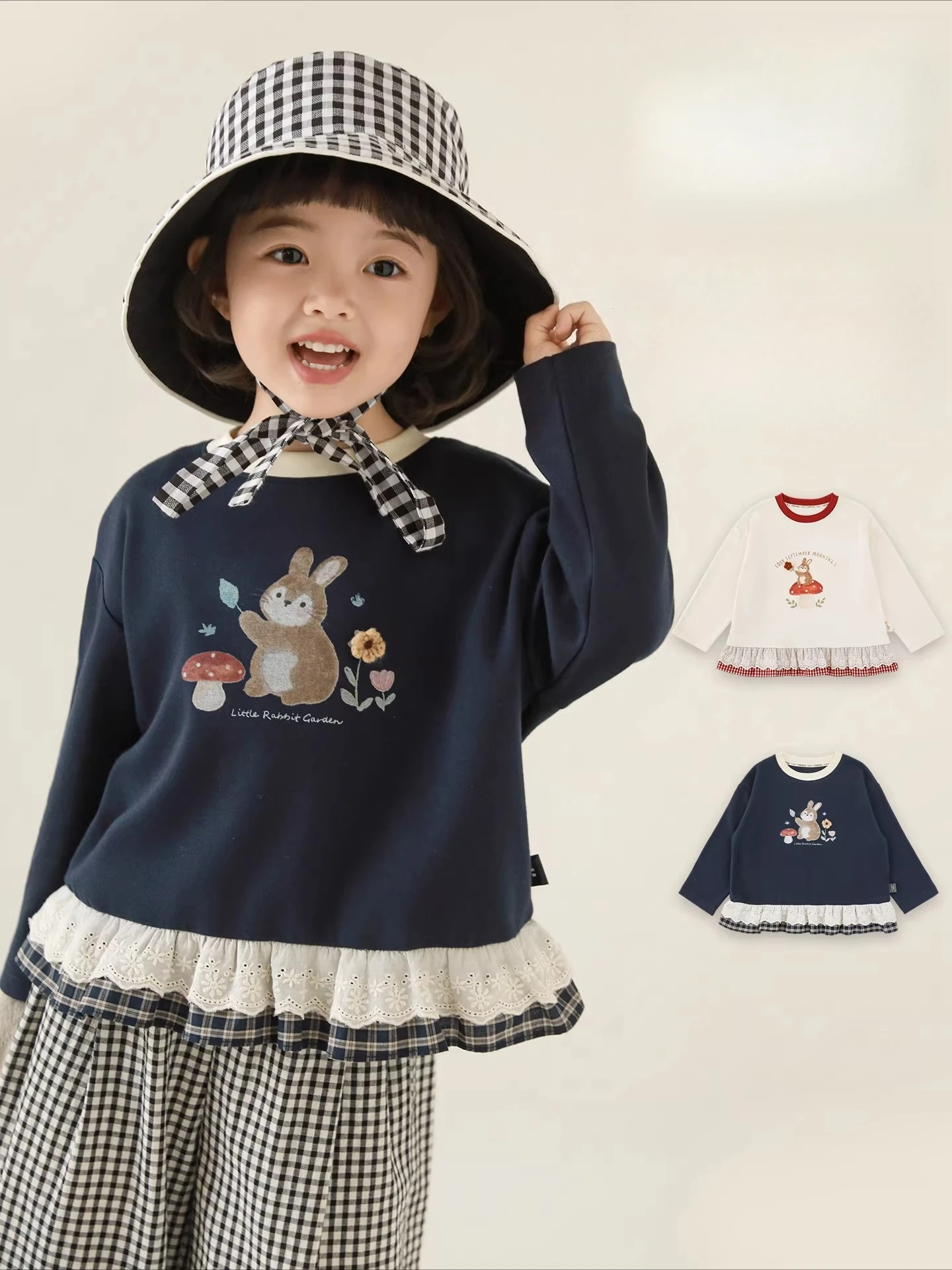 

Новая весенняя футболка для девочек 2026 года с длинным рукавом, мультяшным принтом и кружевной отделкой, повседневный топ для 2-7 лет