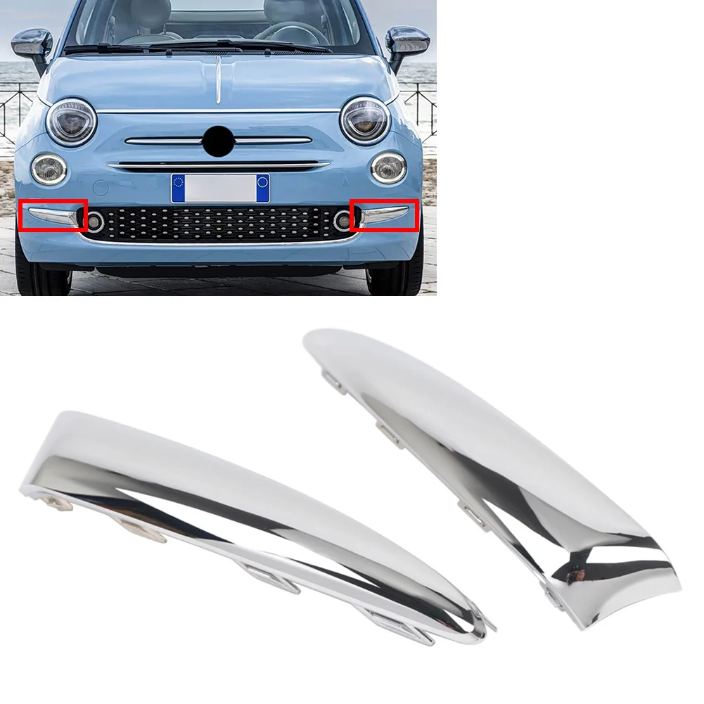 1Pair Chrome Front Bumper Side Trims For Fiat 500 312 Lounge 2015.08-2020 For European Version