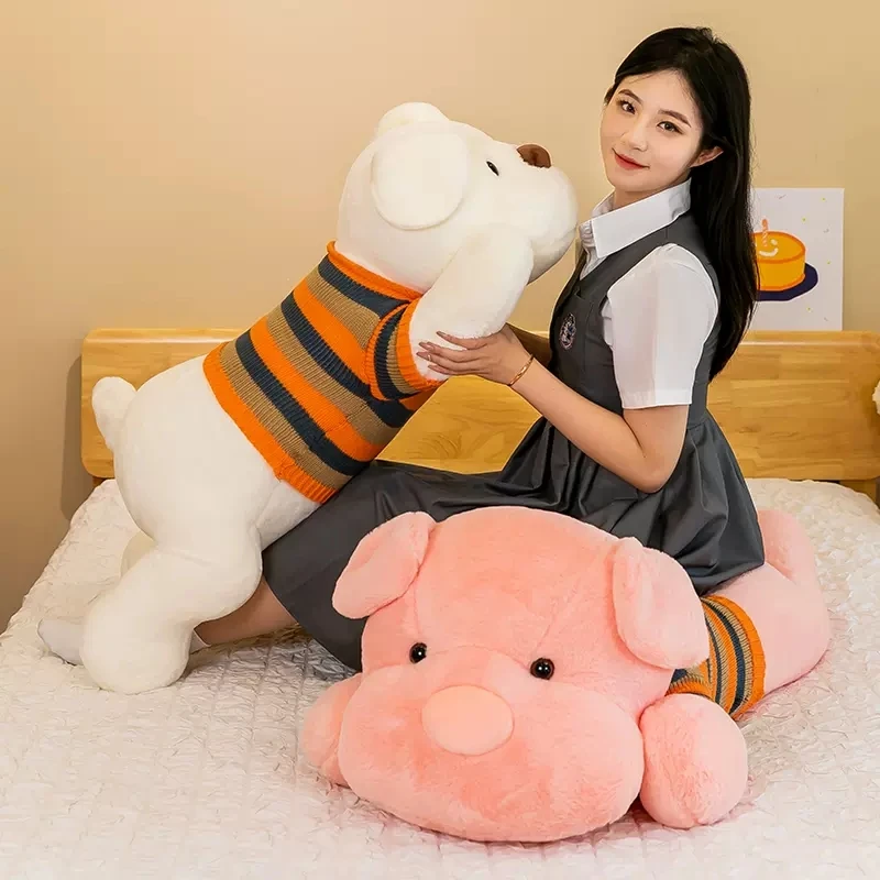 Giant  Plush Toys,Lying Dog with Sweater,Kawaii Lying Big-nosed Dog Pillow, Stuffed Soft Animal Dolls, Boys and Girls Gift 120cm