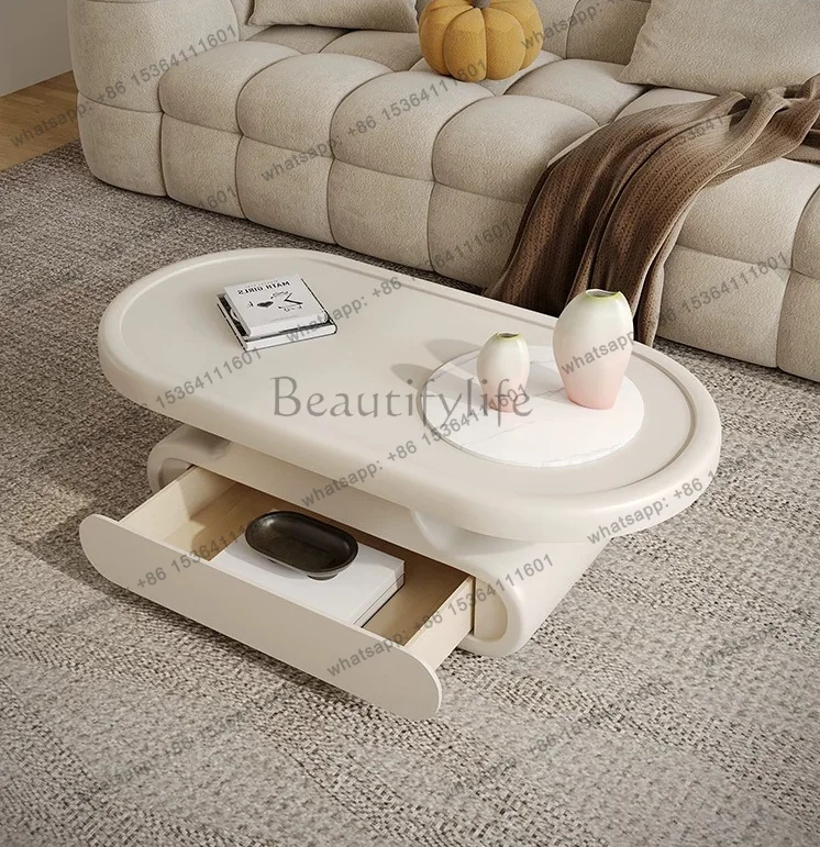 LS Cream Wind Coffee Table Living Room Household Oval Simple Modern Slate Biscuits French Coffee Table