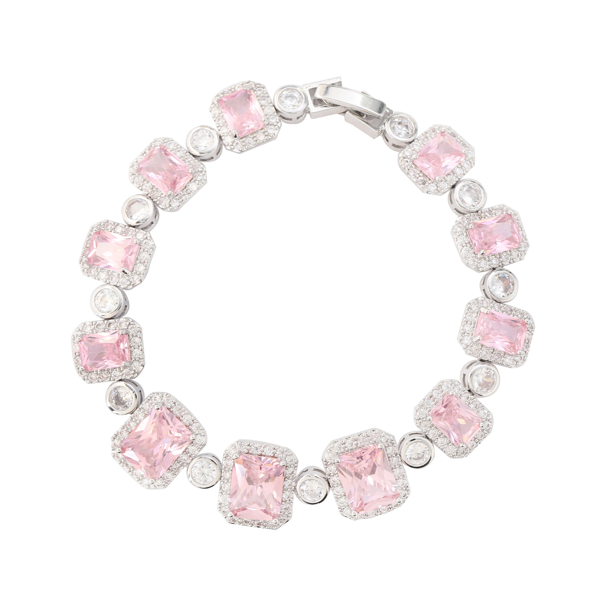 Pink Geometric Cubic Zirconia Luxury Bracelet Shiny Glamour Ladies Romantic Gift Bridal Party Banquet Designer Bracelet