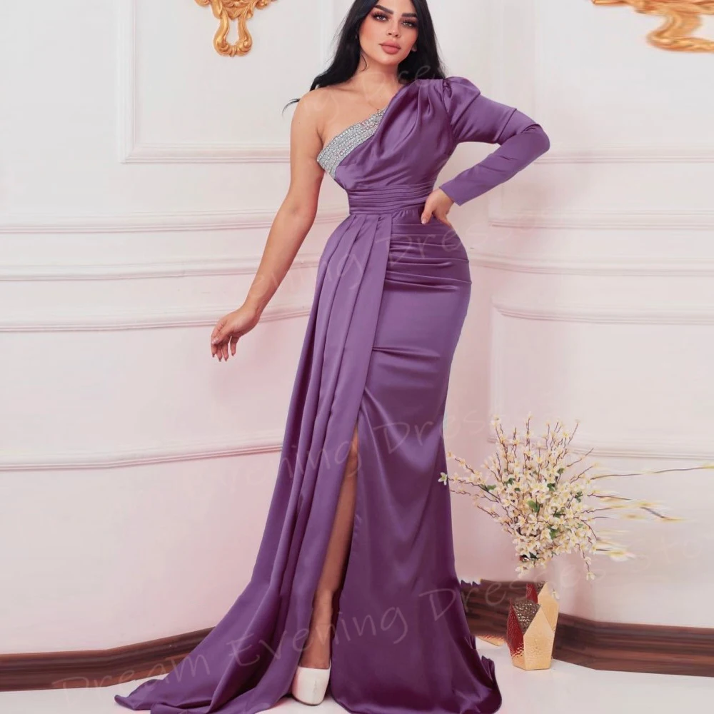 Robe de Soirée de Forme Sirène pour Femme, Tenue Élégante, Violet, Moderne, Invité Unique, Quel que soit le Côté Charmant, Fendue