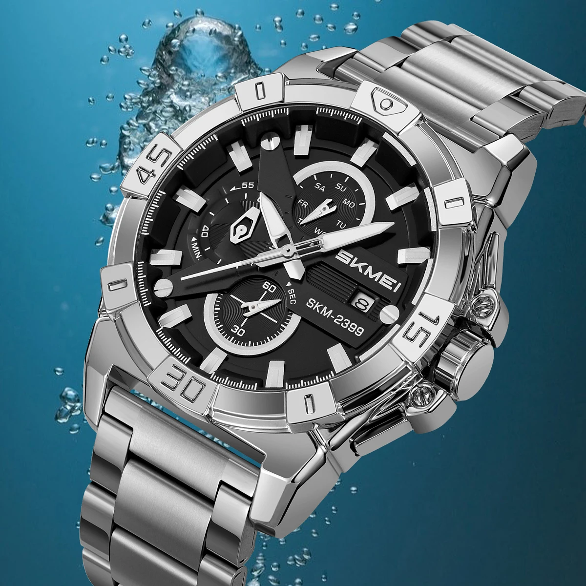 ساعة توقيت مقاومة للماء من SKMEI، ساعة كوارتز لتاريخ الأسبوع للرجال والنساء، ساعة يد عصرية للأعمال الكلاسيكية بشريط من الفولاذ المقاوم للصدأ
