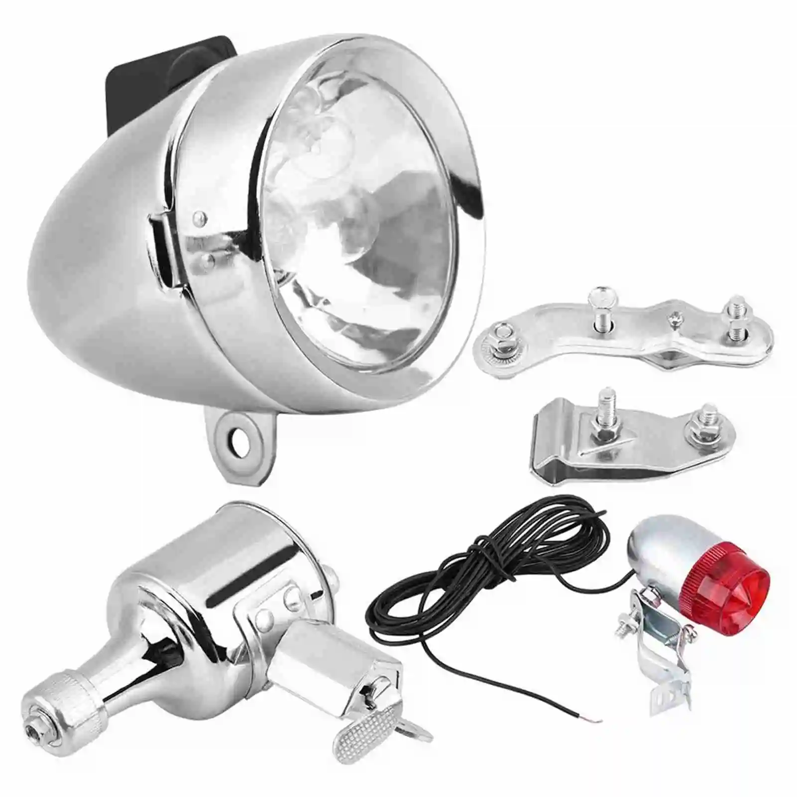 12V 6W Friction Dynamo Generator Headlight Taillight Kit for Motorized Bike Mountain Bicycle LED Front Rear Light Set