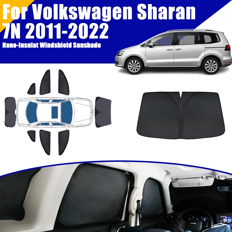 

Full Coverage Sunshade For VW Volkswagen Sharan 7N 2011-2022 2012 Car Accessories Windows Visor Privacy Covers Black Foldable