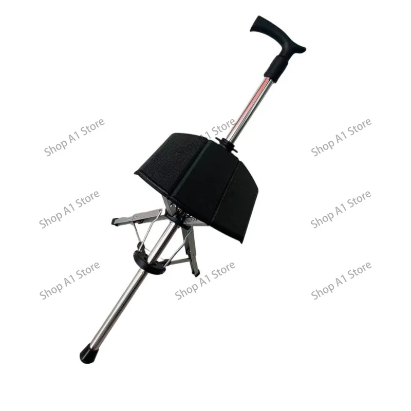 120KG Foldable Aluminum Alloy Crutch Seat, Adjustable Elderly Cane with Stool, Portable Fishing Walking Stick Chair