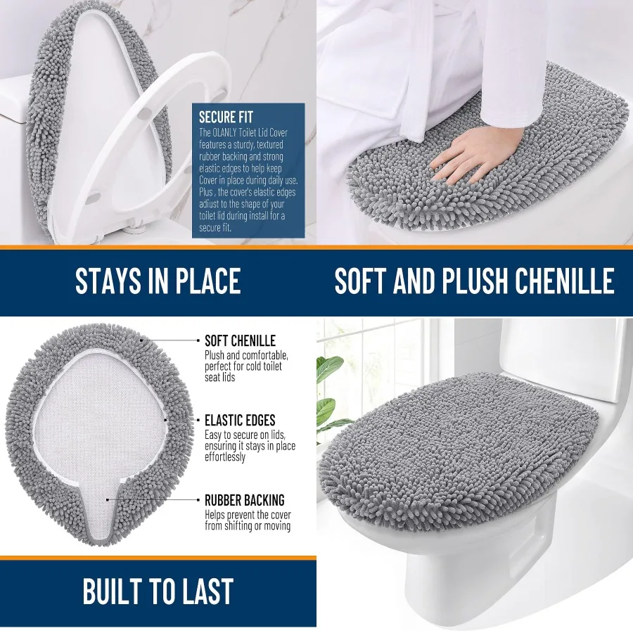 

Мягкая синельная крышка для унитаза для ванной комнаты, моющиеся в машине, чехлы на сиденья 17,5x15 дюймов с резиновой подложкой, подходят для Mos