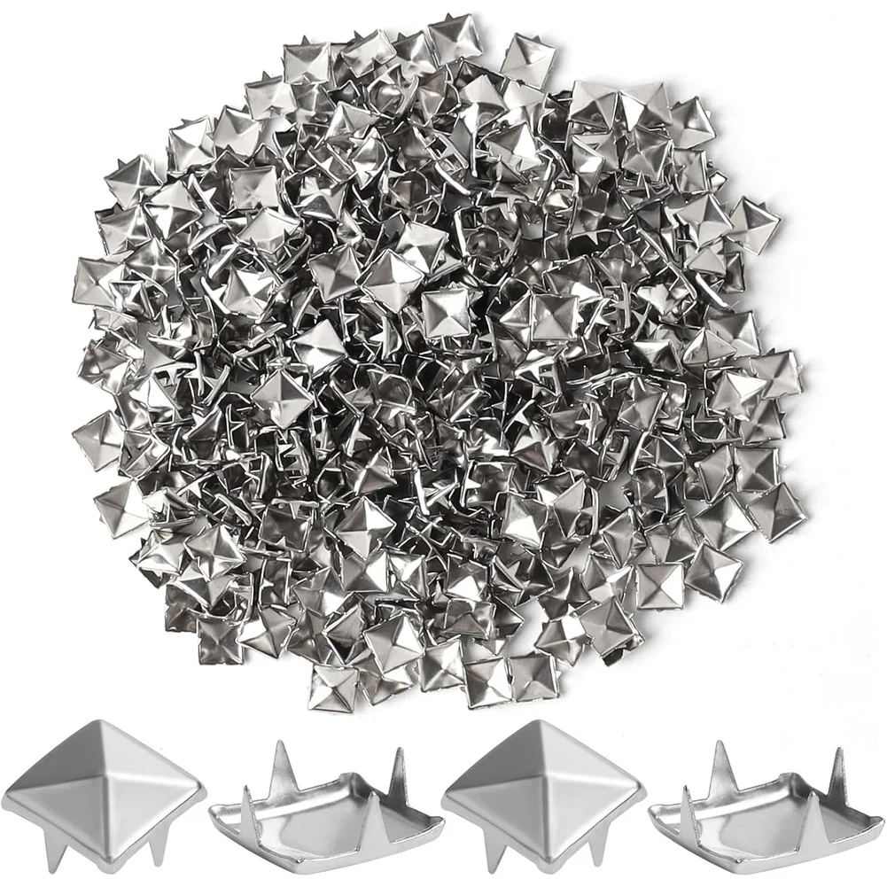 1170pcs Silver Pyramid Rivets Kit for Leather Craft Shoes Bags Jackets Belts Includes Wooden Awl and Organizer Box