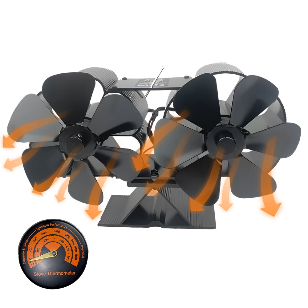 الخشب موقد مروحة تعمل بالطاقة الحرارية المزدوج الصامت المحركات 4 شفرات غير الكهربائية الحرارة الموقد مروحة مع قوس و ميزان الحرارة المغناطيسي