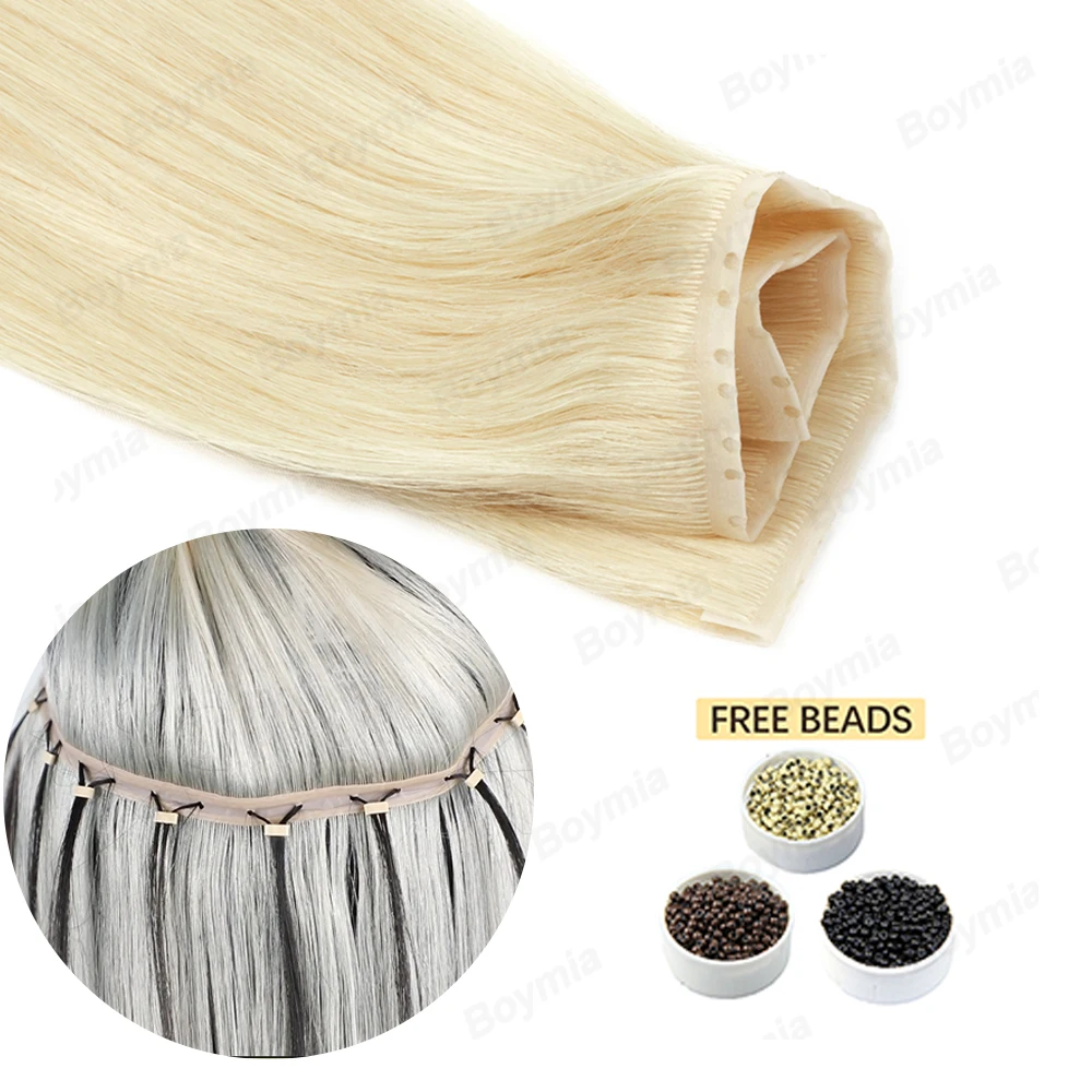 Butterfly Weft Extensions Human Hair Hand Tied Invisible Hole Flat PU Bundles Remy Twin Tabs PU Weft Free Beads 40-50g/Pack