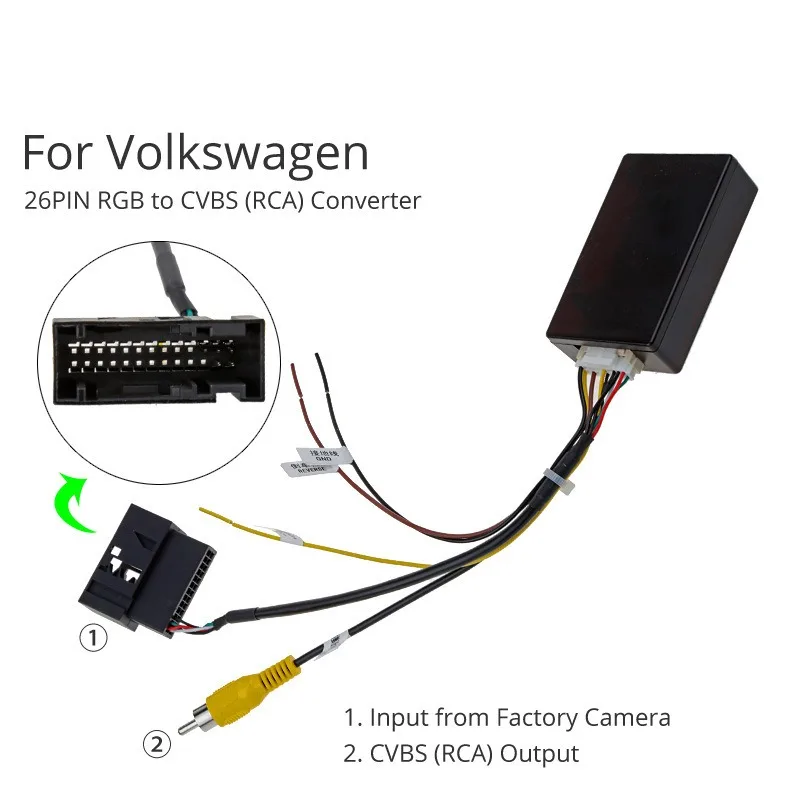 12V Reversing Camera Adapter RGB To AV Rearview Camera Adapter Backup Camera Converter for Volkswagen RCD510 RNS510 RNS315