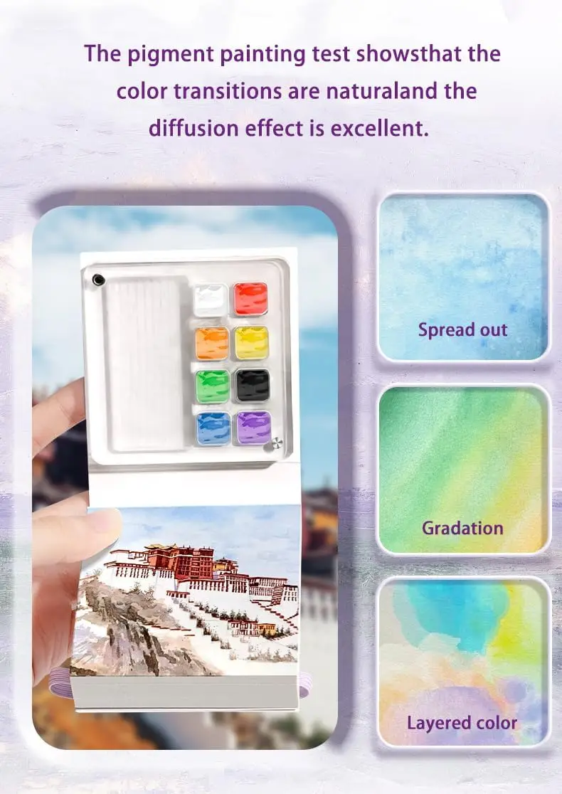 مجموعة طلاء صغيرة محمولة - أقلام ألوان مائية، صندوق طلاء 8 ألوان وكراسة رسم لجميع الفنانين، رسم خارجي
