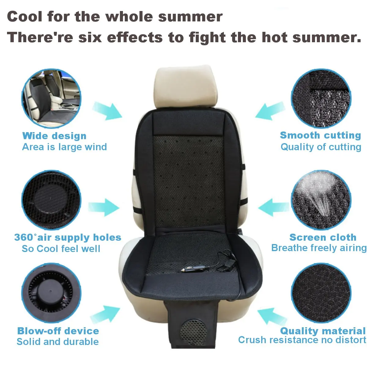 Car Cushion 12V Massage Seat Air Conditioning Cushion Summer Cool Ventilation Cushion Cooling Seat Air Fan 2 Speeds Low/high