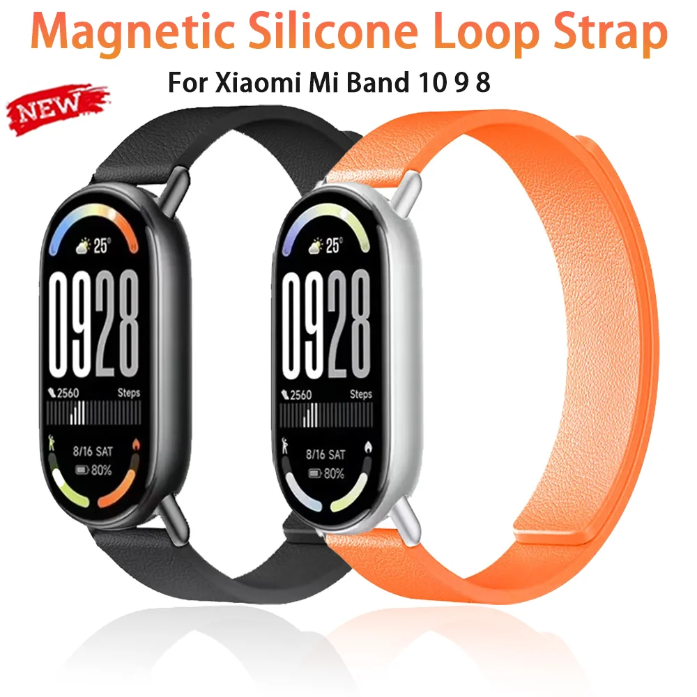 Silikon-Schlaufenarmband für Xiaomi Mi Band 10 9 8 Magnetisches Armband Komfortables Handgelenksband Correa Xiaomi Band 10 9 Correa Zubehör