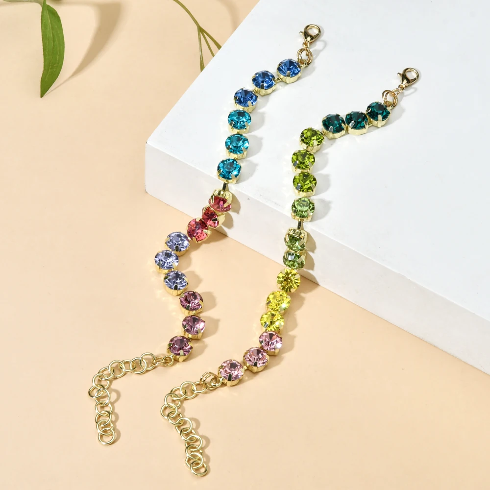 New Green Crystal Tennis Bracelets For Women Bracelet Gold Plated Colorful Cubic Zirconia Femme Bridal Wedding Jewelry