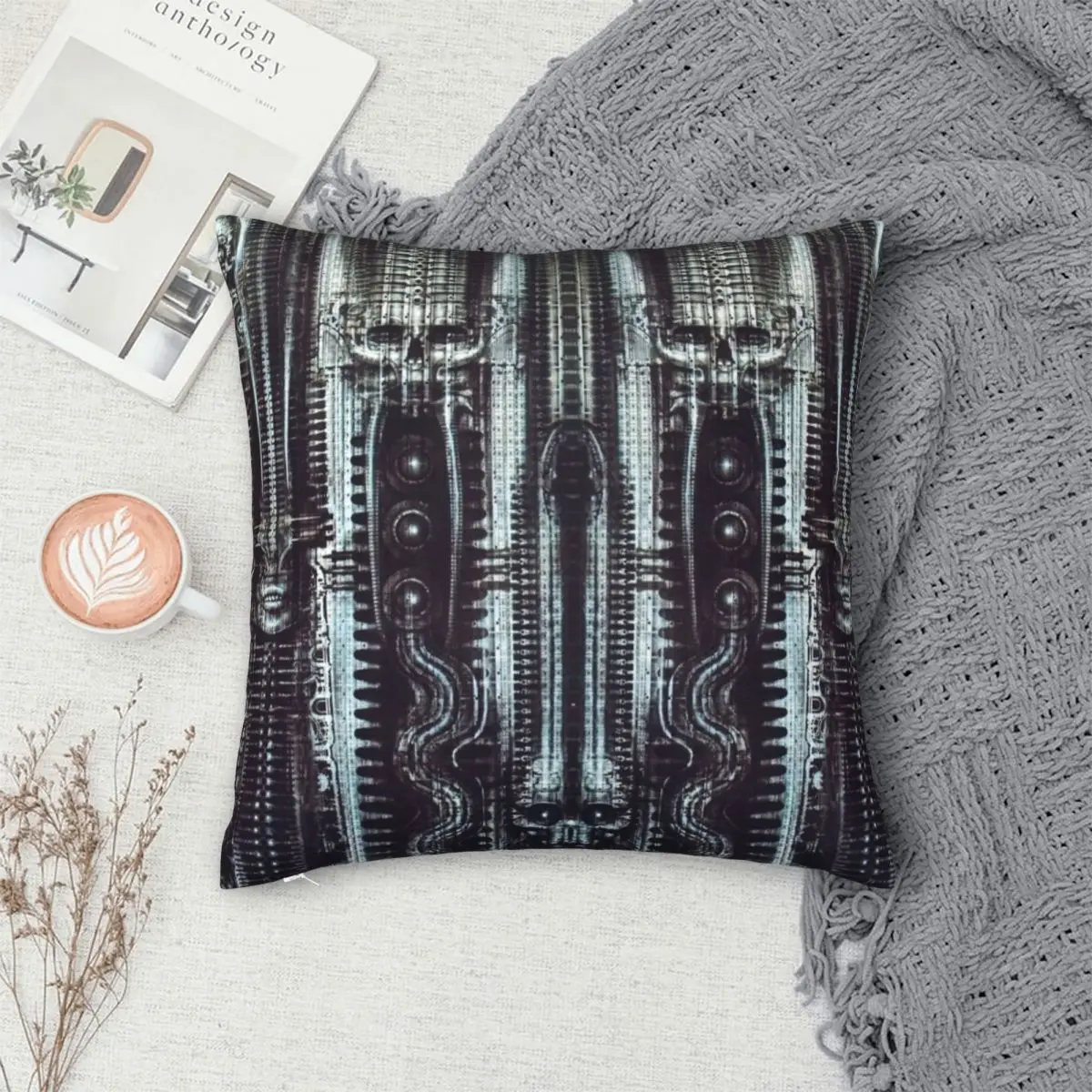 H.R. Giger Pattern Pillowcase Polyester Linen Velvet Creative Zip Decor Sofa Seater Cushion Cover