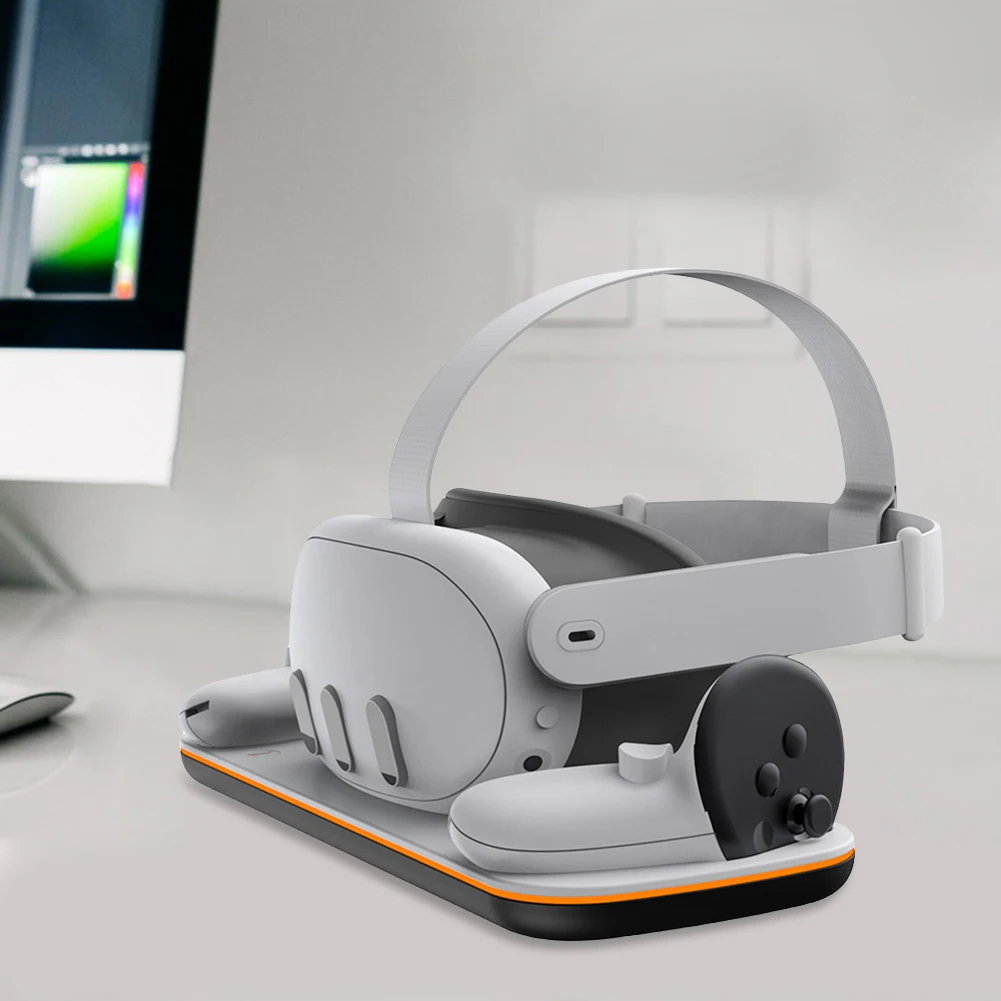 VR Headset Controller Charging Dock Wireless Charging Adapter with LED Indicator USB-C Cable for Meta Quest 3 VR Accessories