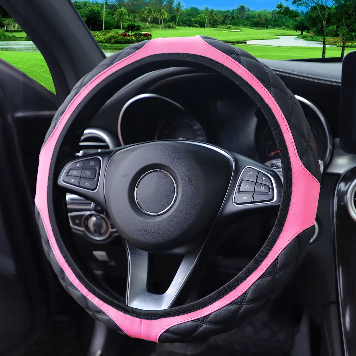 1 Leder-Stereo-Stickerei Komfortabler Rutschfester Auto-Lenkradbezug Ohne Innenring für 14,1-15 Zoll Autos – Detail 14