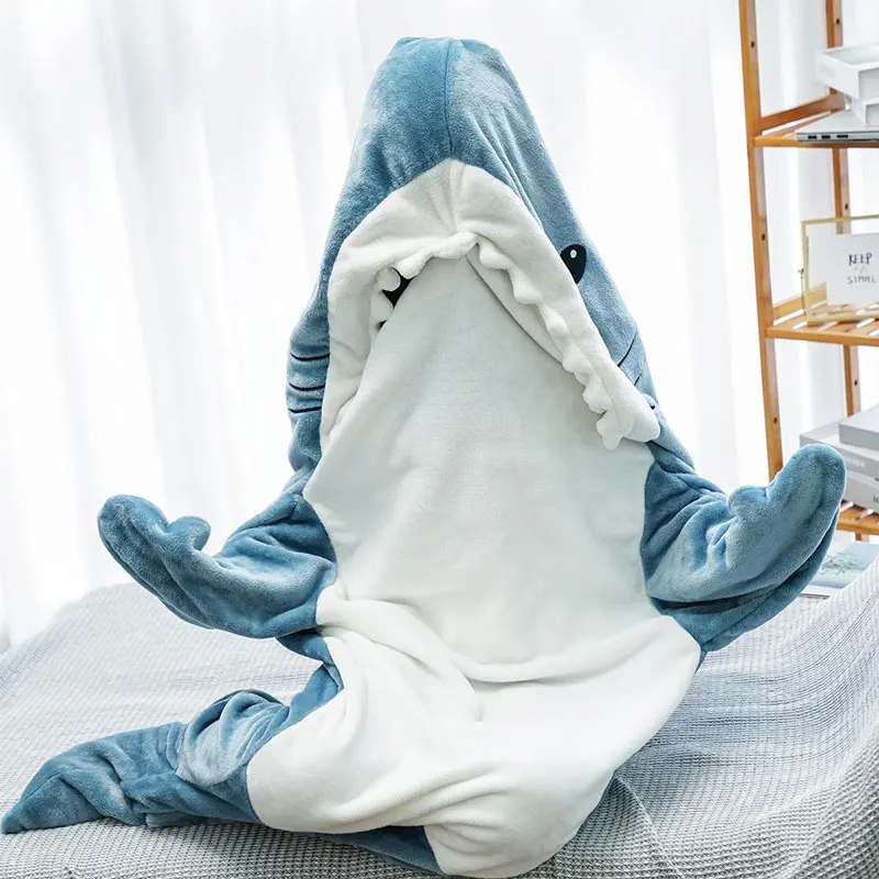 GY 1pcs Trendy Sand Sculpture Shark Sleeping Bag, Flannel Material, One-piece Air-conditioned Suit, Home Wear, Performance Wear