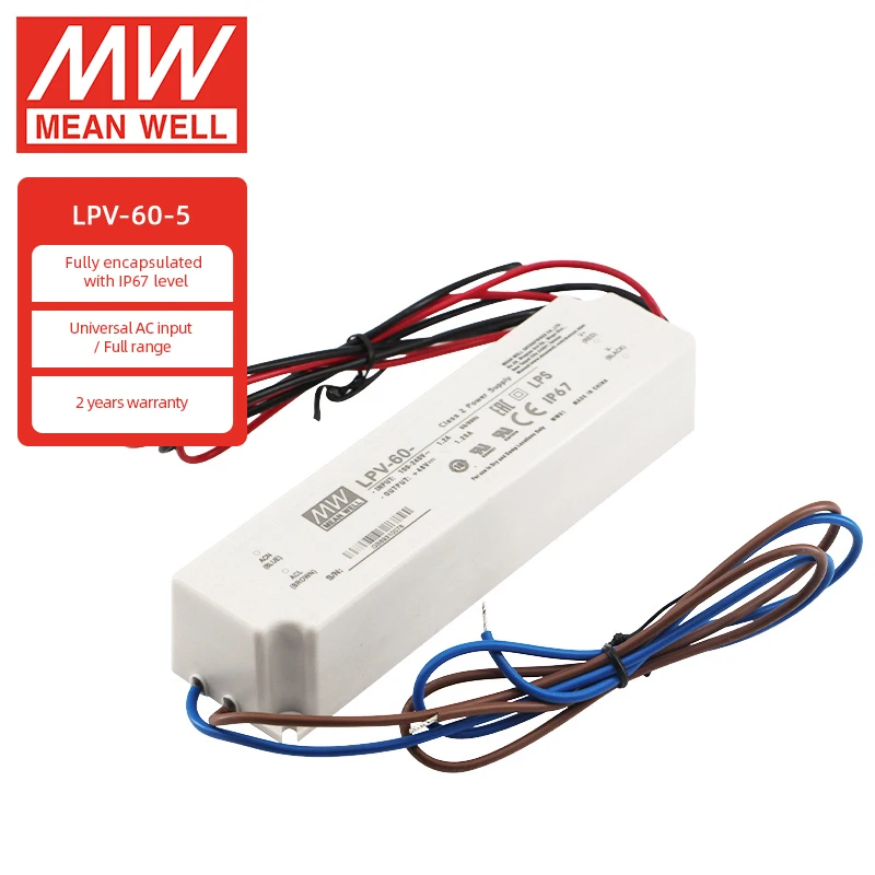 MEAN WELL LPV-60-24 5/12/15/24/36/48V High Quality Single Output Switching Power Supply for LED Related Fixture Application IP67