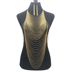 Sexy Fashion Shiny Luxury Body Belly Gold Color Full Chain Body Chain Bra Slave Harness Necklace Tassel Waist Jewelry 2024 New