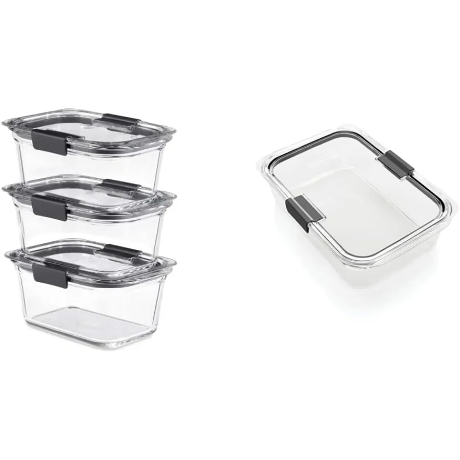 

Стеклянные контейнеры для хранения Rubbermaid Brilliance, упаковка из 3 и больших контейнеров для пищевых продуктов на 9,6 чашек