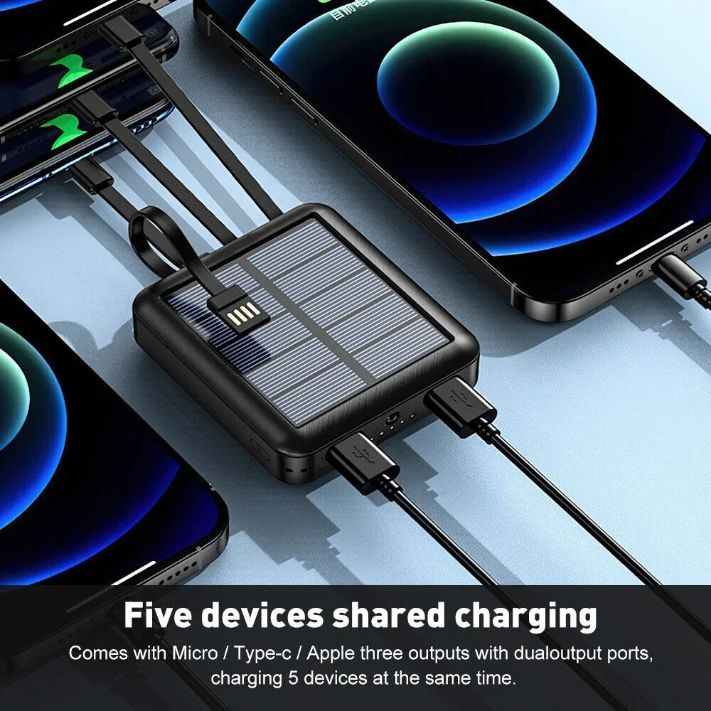 ポータブル太陽光発電銀行ケーブル付き 50000mAh 外部バッテリー充電器ケース iPhone シリーズ Samsung Xiaomi 用急速充電