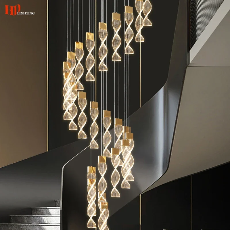 

Nordic Spiral Staircase Chandelier Duplex Building Acrylic LED Light For Hotel Lobby Kitchen Island Indoor Hanging Lamp люстра