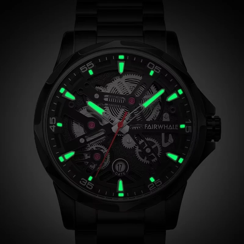 Orologi da uomo di marca Fairwhale Orologio meccanico di lusso in acciaio inossidabile di alta qualità per uomo Orologi automatici con calendario impermeabile