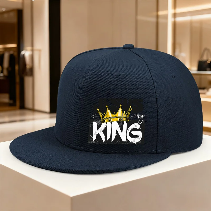 King Crown Graphic Snapback Cap Adjustable Flat Brim Cotton Hat for Men Women Casual Wear