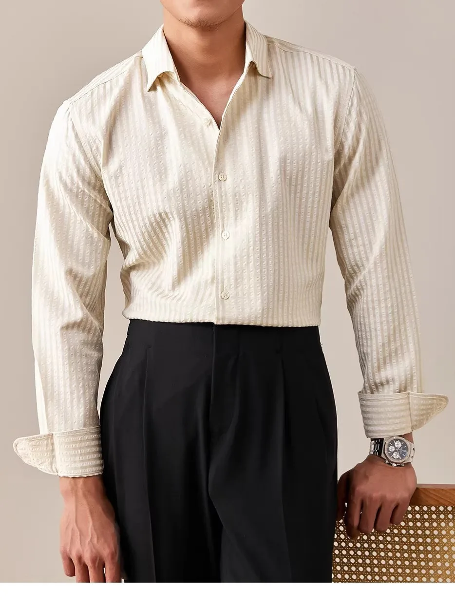 

Spring Summer 2025 Men's Casual Bubble irt White Long Sve Thin Formal Busin irt Polyester Cotton Rayon Faionable