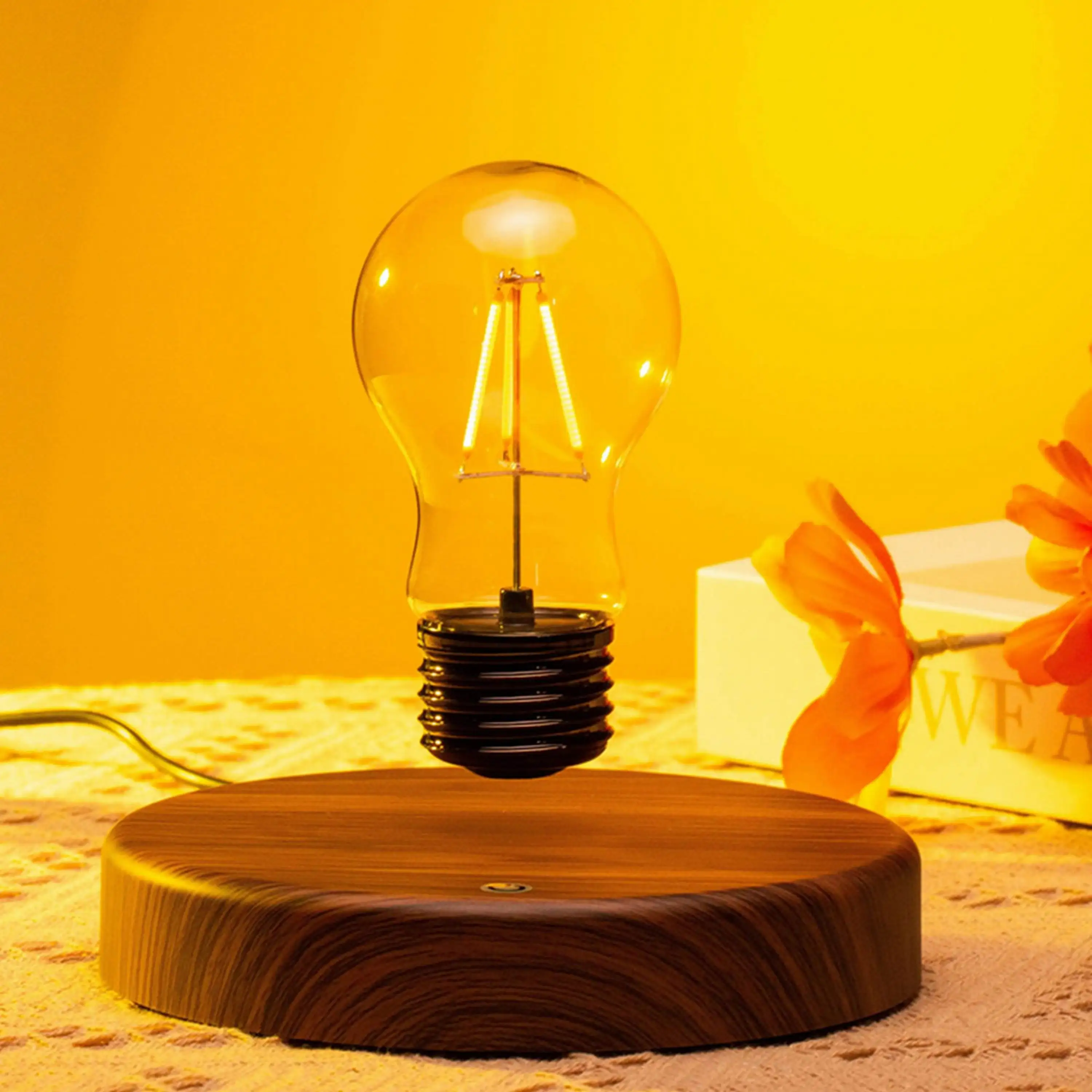 

Wooden Design Magnetic Levitating Light Bulb Floating LED Table Lamp Rotating Home Office Decor Christmas Birthday Gifts