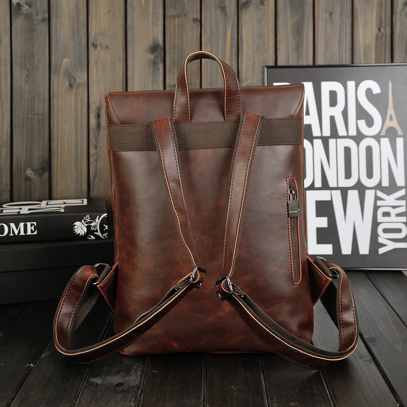 Men's PU leather backpack Korean version retro backpack clamshell travel business backpack