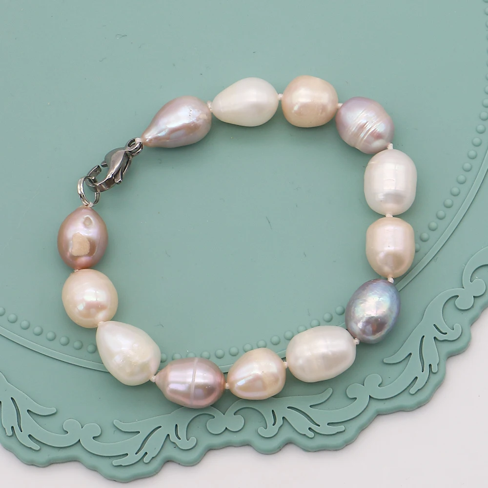 Mix-color Natural Baroque Pearl Beaded Bracelet Rice Shape Freshwater Pearl Jewelry Gift 16cm Length Elegant Outfit Essentials