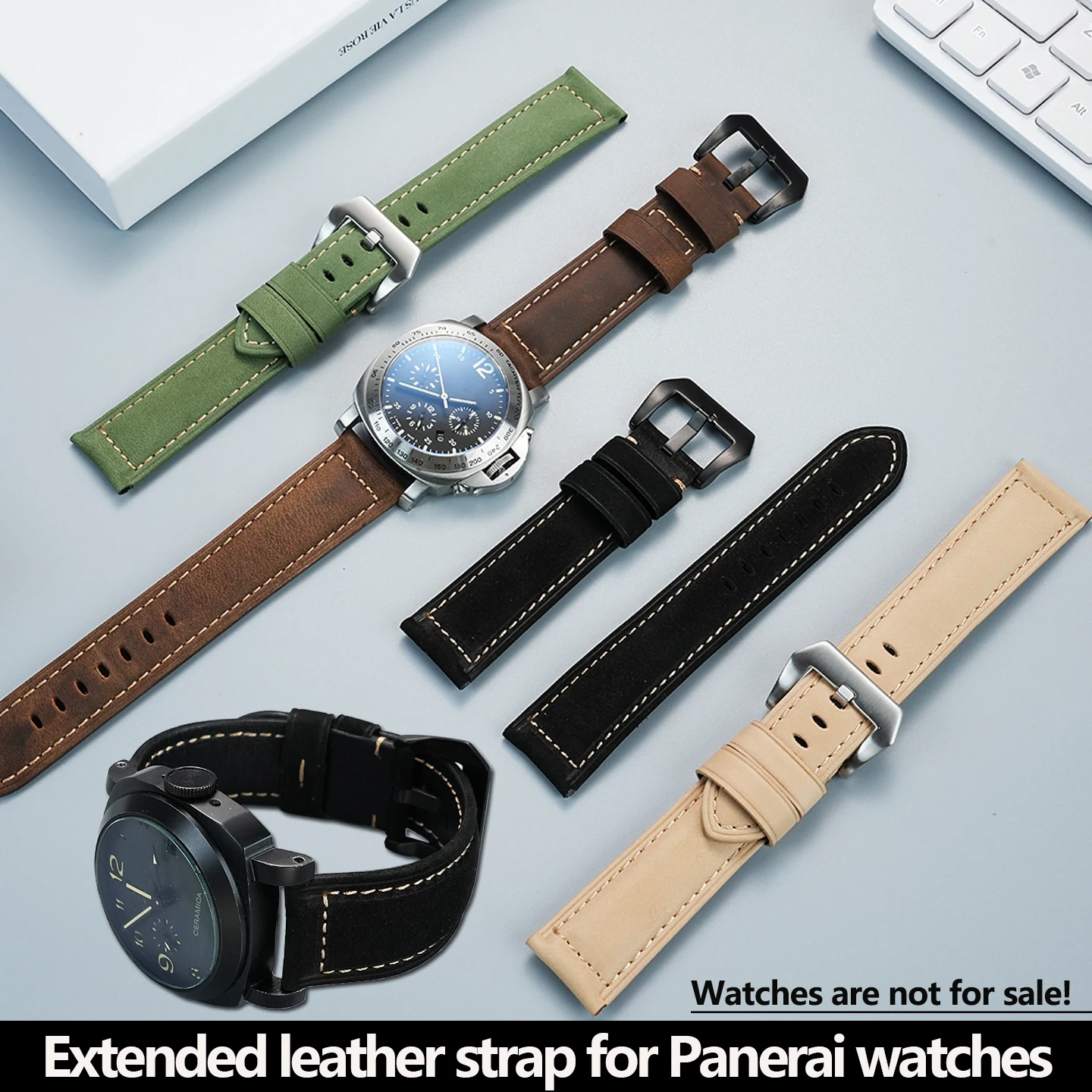 140 + 90 مللي متر تمديد طول حزام ساعة جلد لبانيراي ديزل سايكو 22 مللي متر 24 مللي متر سماكة حزام الرجال سوار من الجلد ماتي
