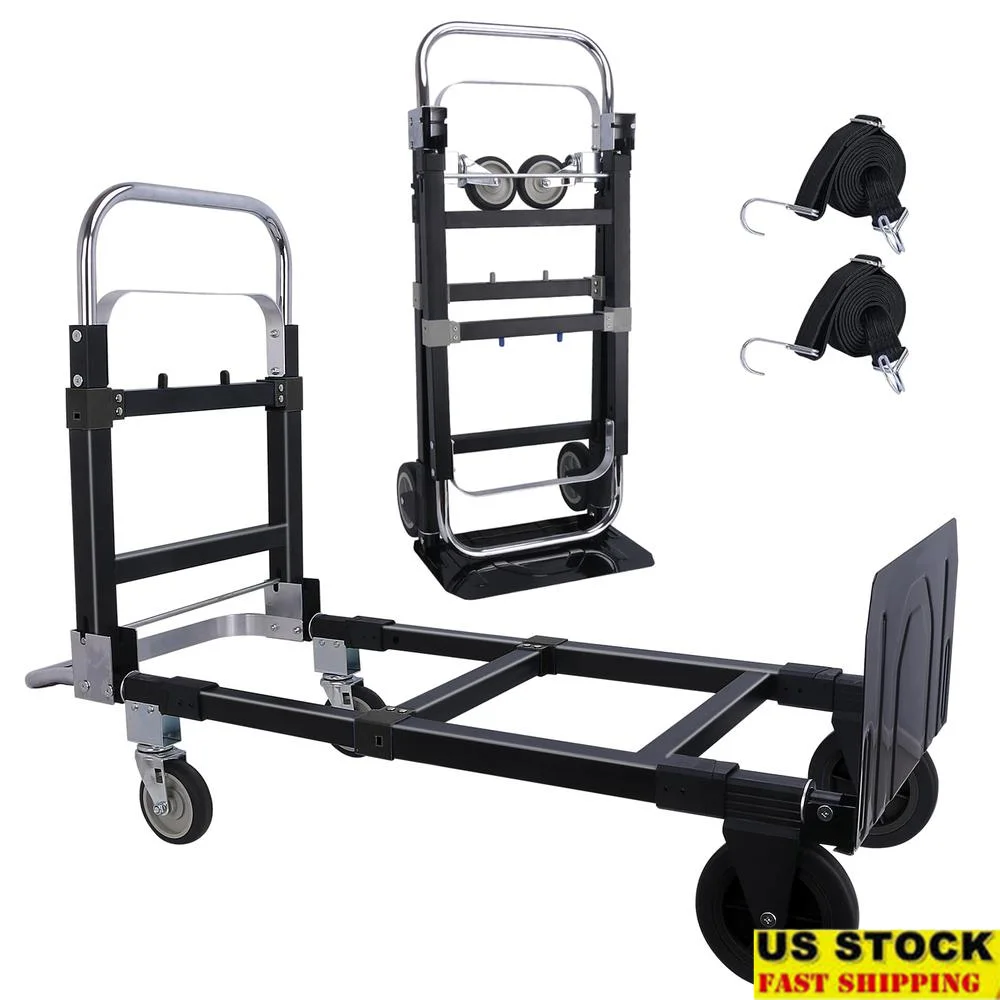 Convertible Folding Aluminium Hand Truck Dolly Cart Retractable Handle Retractable Collapsible Moving Foldable Horizontal Push