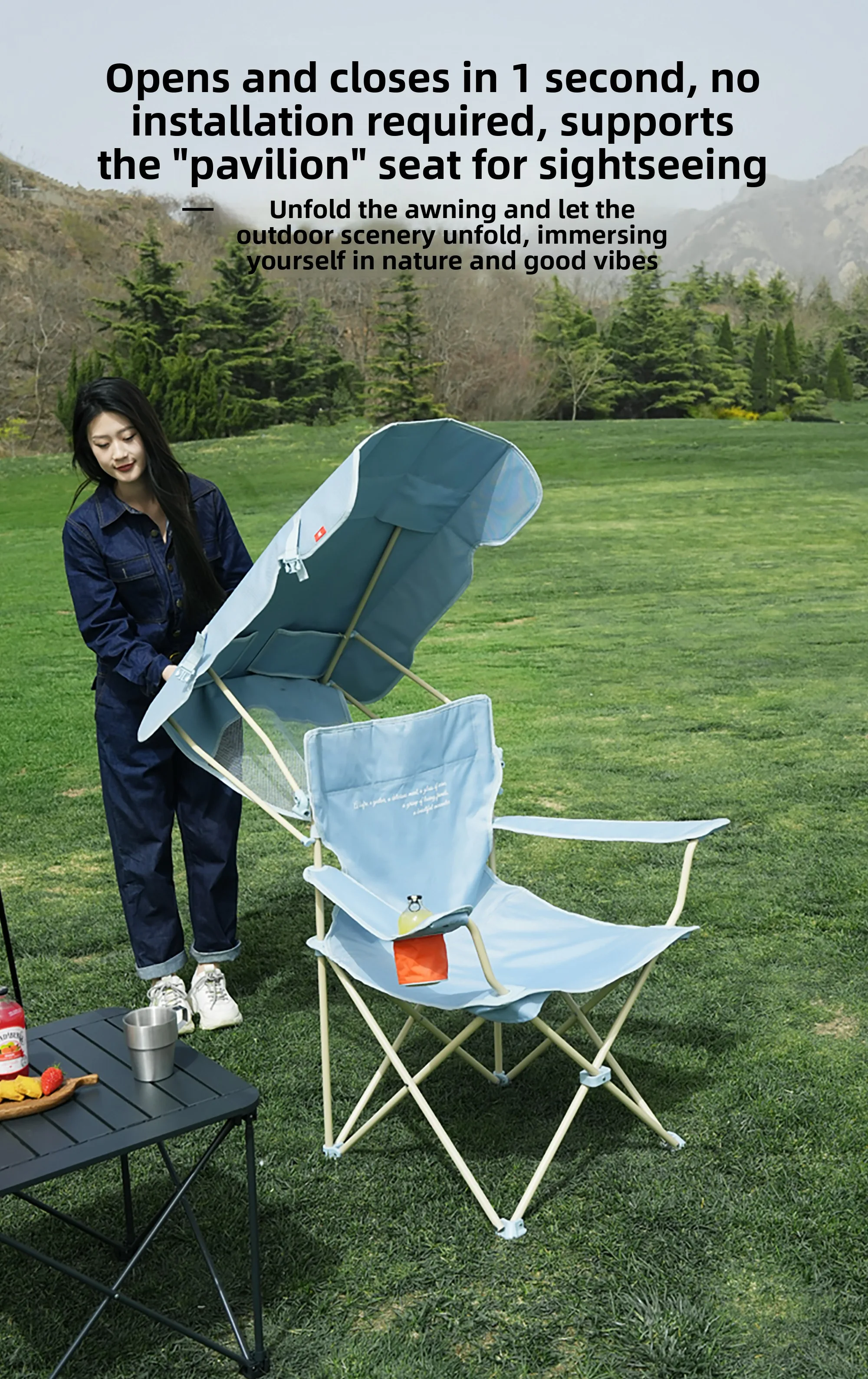 Outdoor Camping Folding Chair With Canopy Portable Backrest Chair Picnic Barbecue Fishing Sketch Leisure Stool