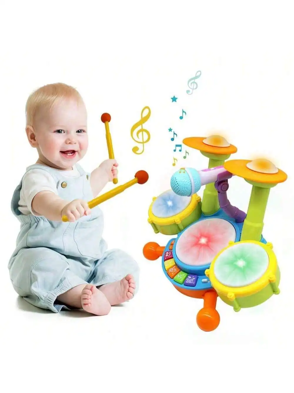 

Обучающая детская барабанная установка для малышей 1-3 лет, музыкальная детская игрушка с микрофоном, обучающий инструмент для девочек и мальчиков, подарок