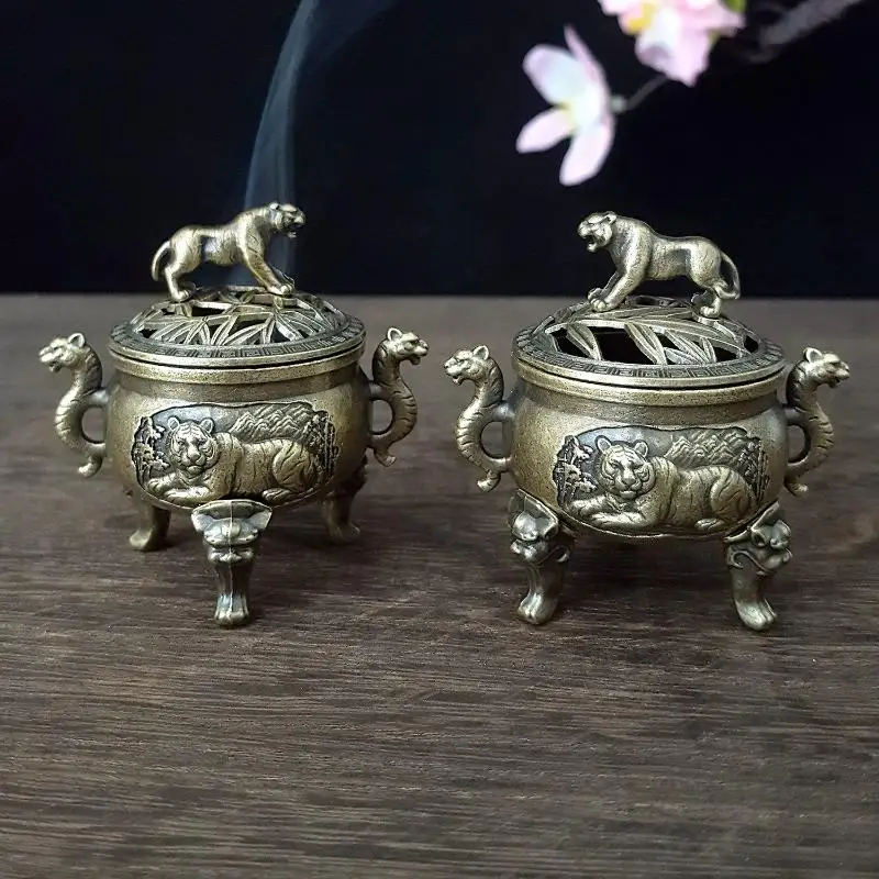 Tiger Incense Burner Metal Small Incense Burner Ornaments With Handle Yoga Meditation Home Decoration Ancient Style