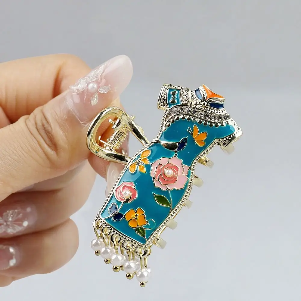 

Exquisite Tassels Chinese Style Hair Claw enamel Ponytail Holder Cheongsam Design Hair Clip Hairpin Pearl Metal Shark Clip Girls