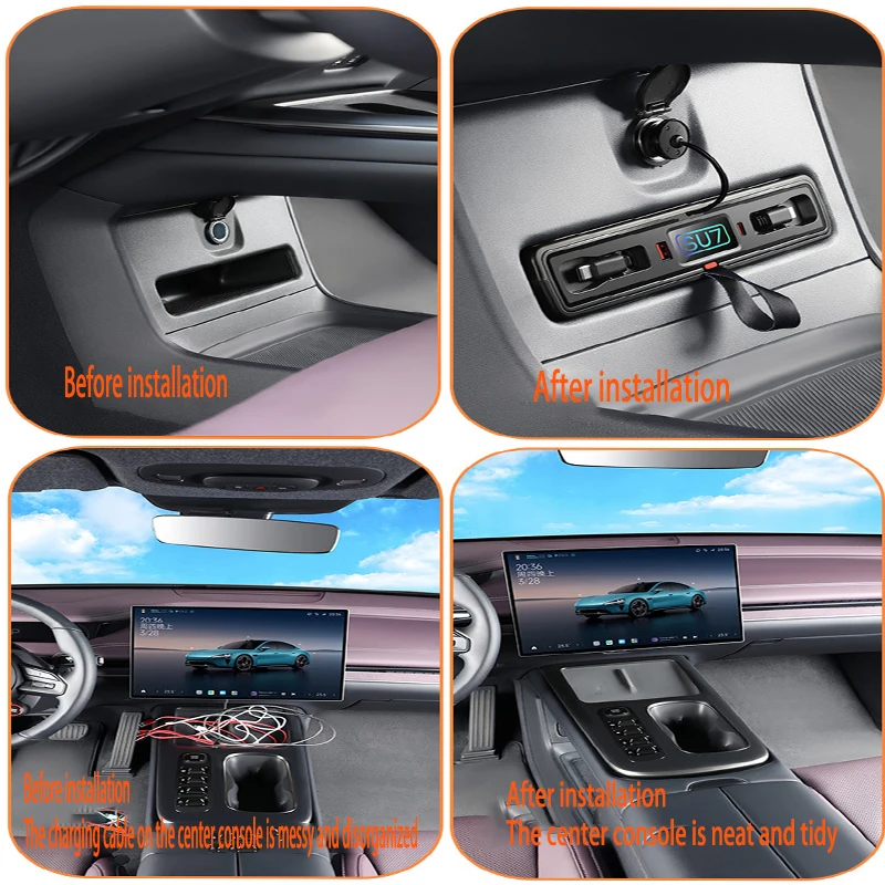 JHZ for Suitable For  SU7 Central Control Docking Station Telescopic Cable Car Charger Super Fast Charging Hidden Ambient Light