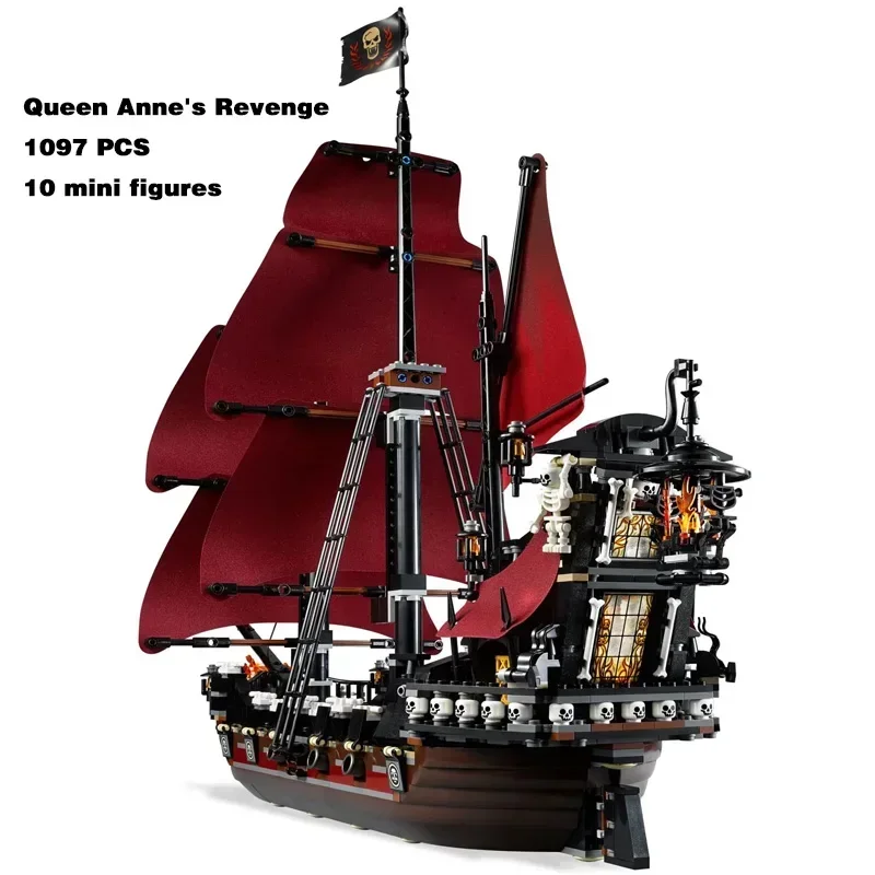 Pirates The Black Pearl And Queen Anne's Revenge Ship Model blok bangunan mainan bata bongkar pasang hadiah anak-anak cocok dengan MOC 4195 4184 Set