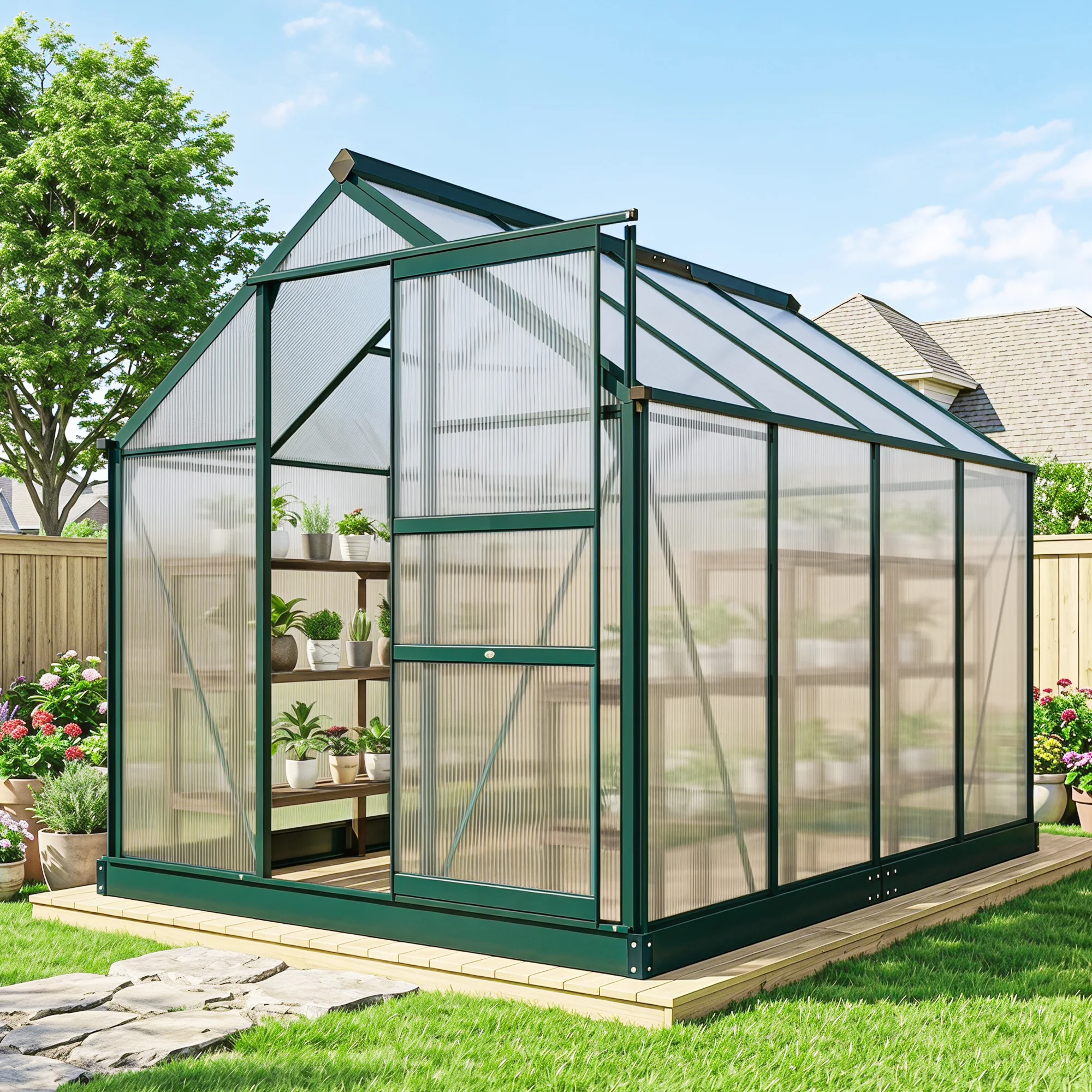 Polycarbonate Greenhouse Aluminum Frame - 6' x 8' x 7 Greenhouse