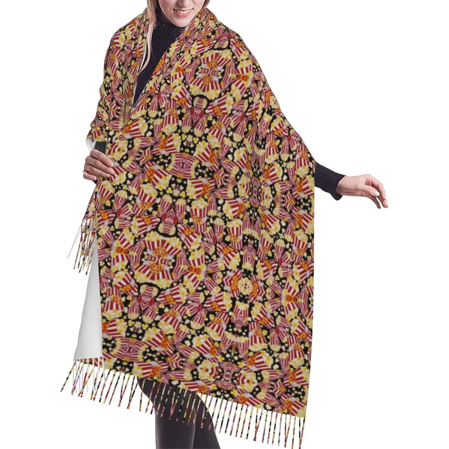 

Шарф с бахромой и принтом, легкий женский модный шарф, мягкая шаль с кисточками, шарф в подарок для женщин, весна-осень