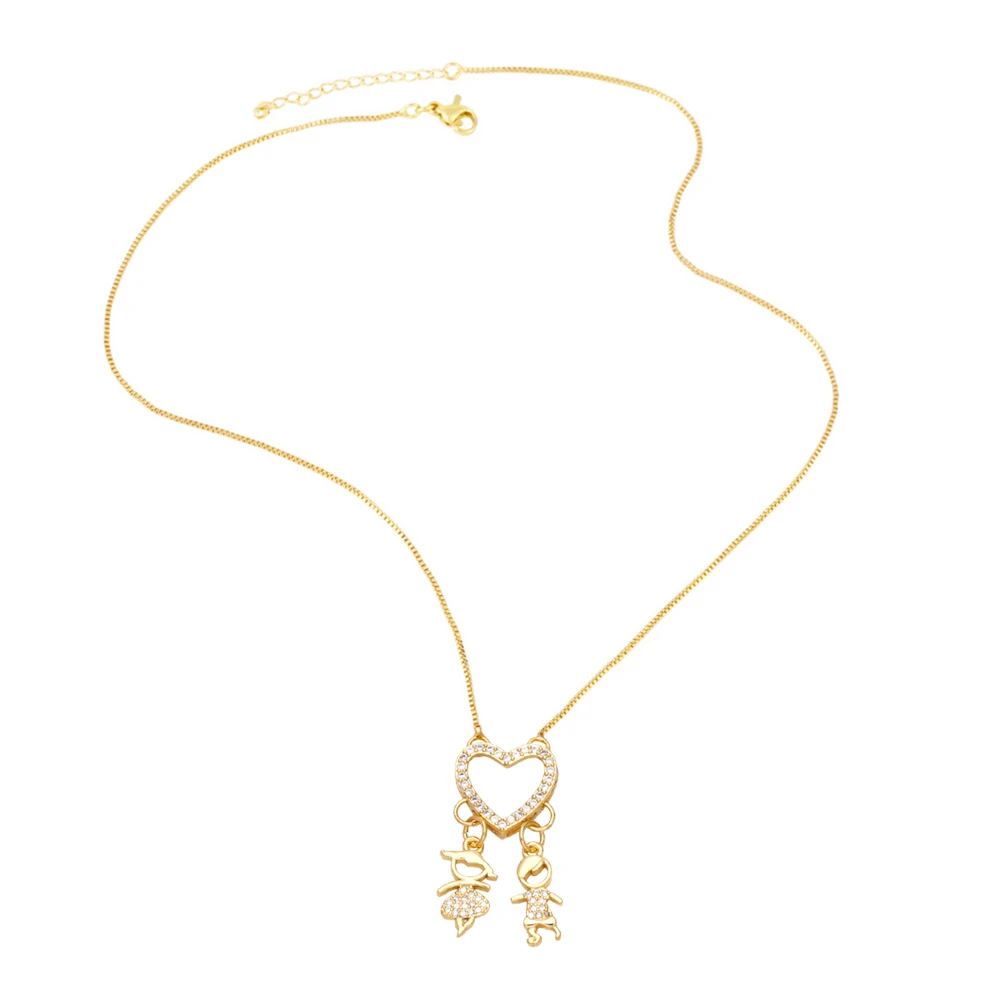 FLOLA Copper Zircon Boy and Girl Necklace Couple Jewelry Gold Plated Chain Love Heart Necklace Crystal Jewelry Gifts nkeb188