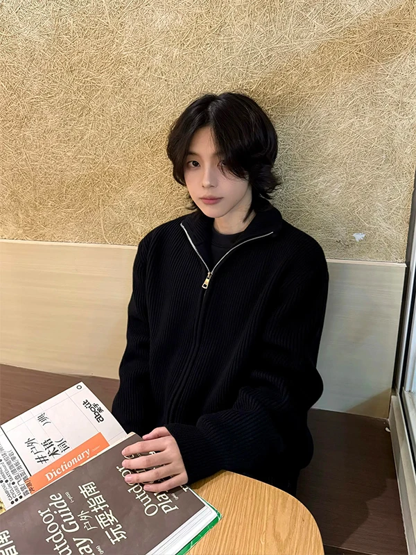 

Мужской свободный кардиган-свитер American Sle Bla с двойной молнией, воротником-стойкой, вязаный, повседневный, весенний, с длинными рукавами